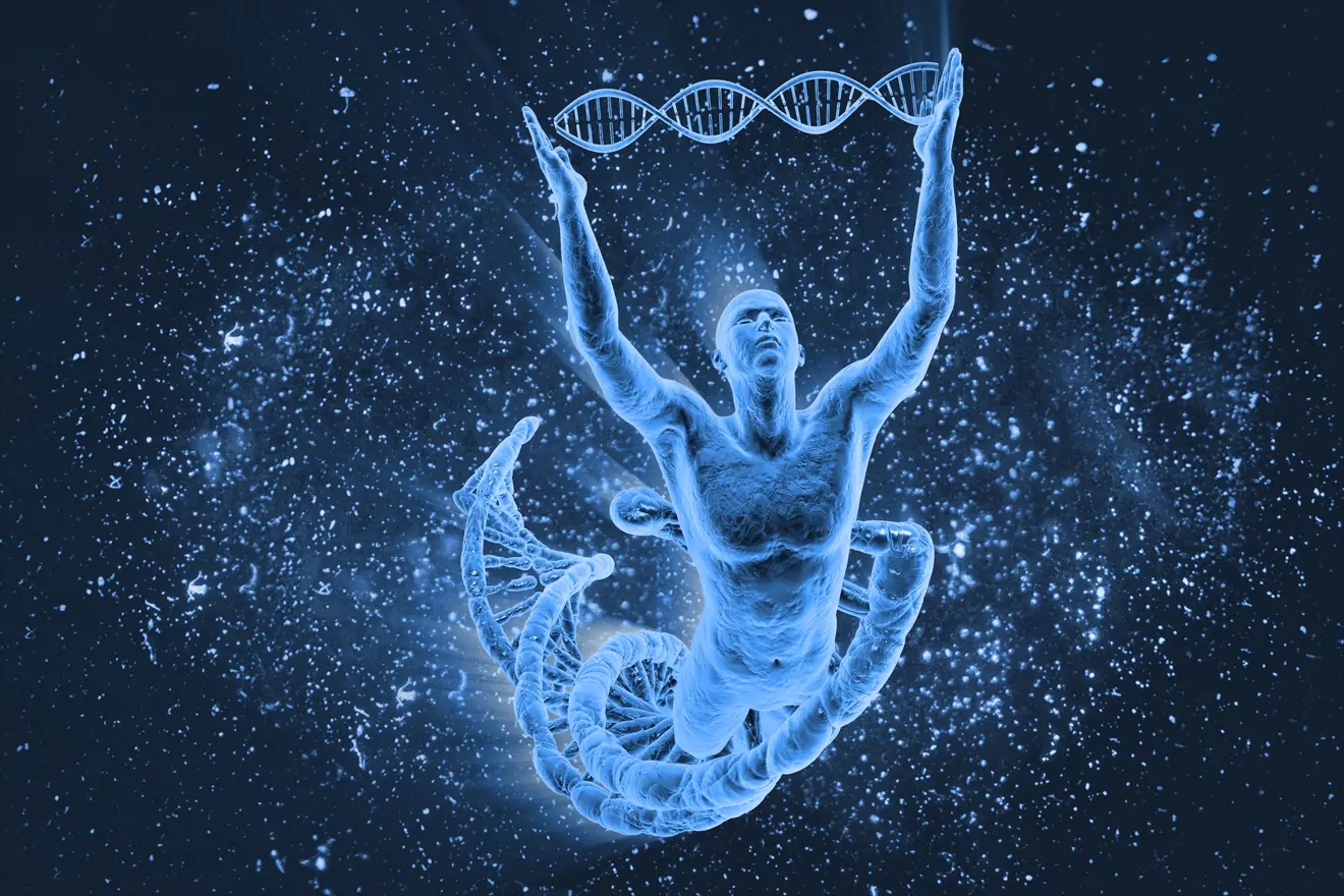 Man holding DNA double helix