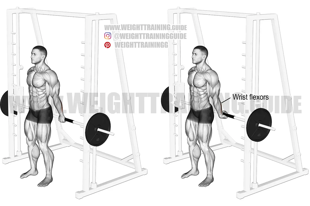 Behind-the-back Smith machine wrist curl exercise