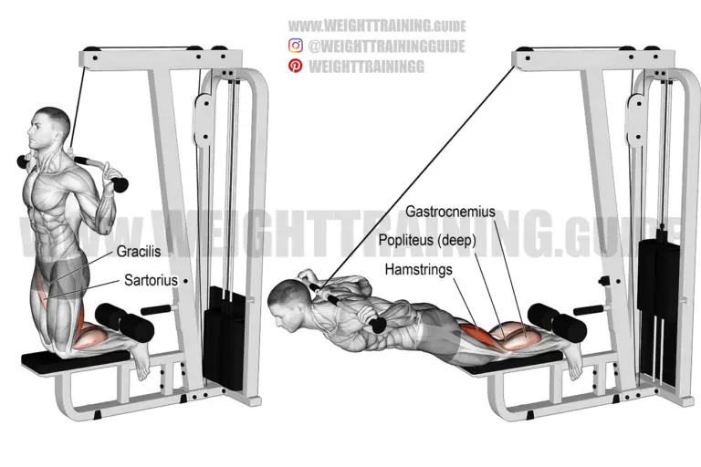Assisted inverse leg curl on lat pull-down machine