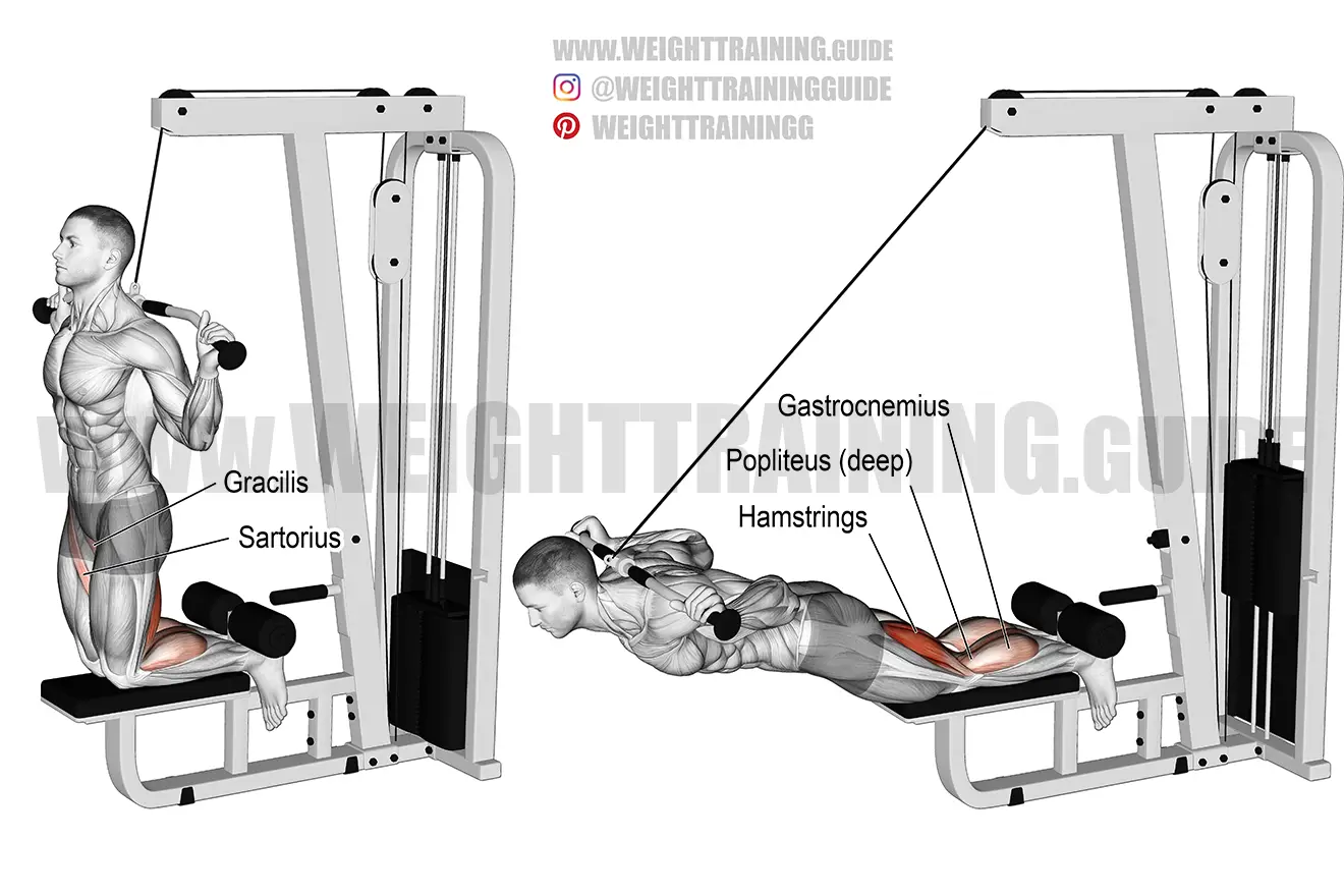 Assisted inverse leg curl with lat pull-down machine exercise