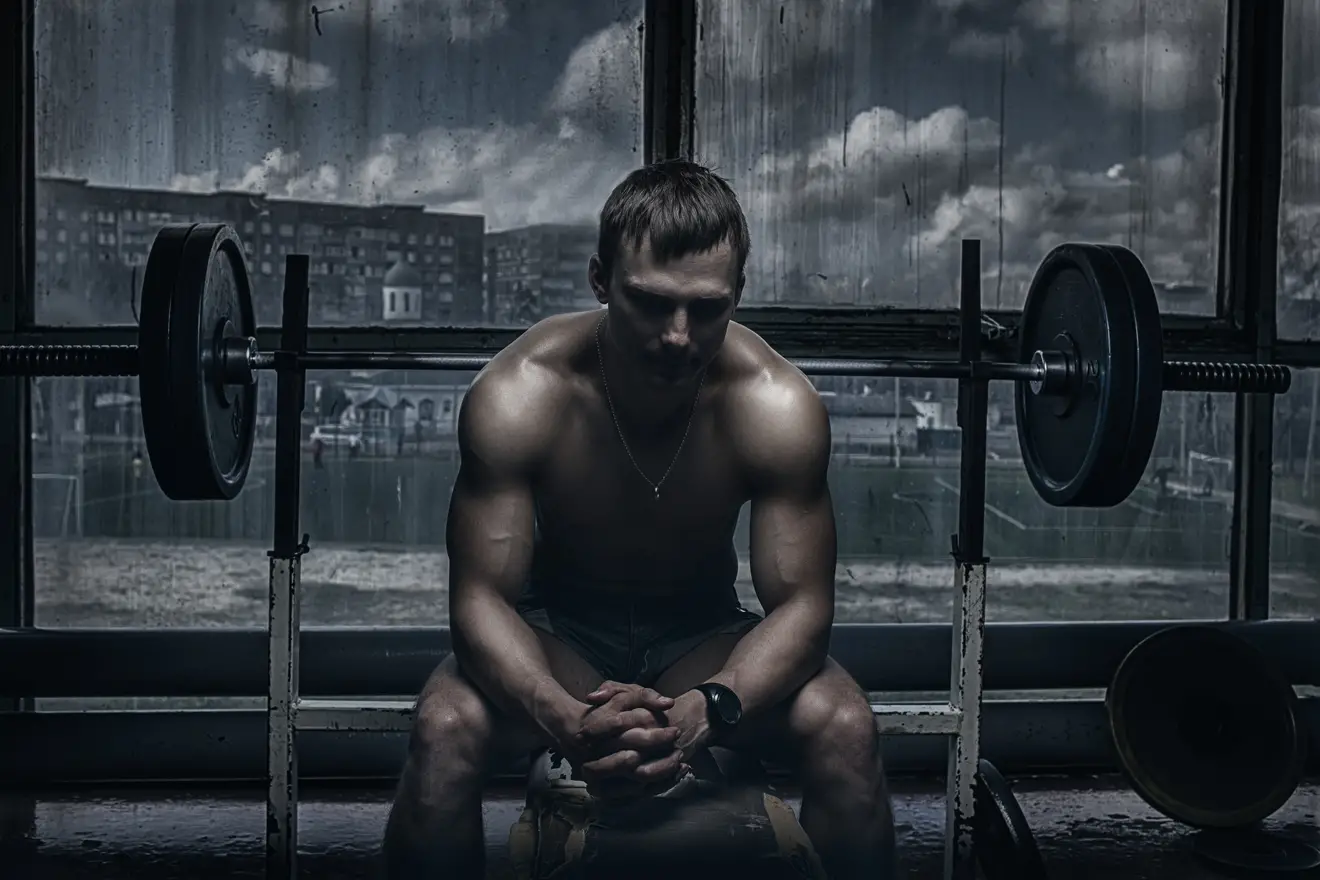 Man sitting on adjustable bench with barbell