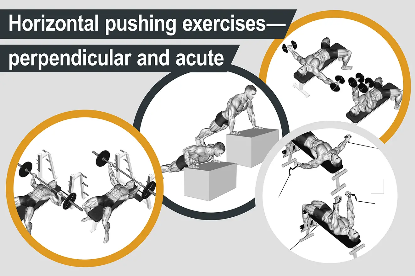 Horizontal pushing exercises - perpendicular and acute