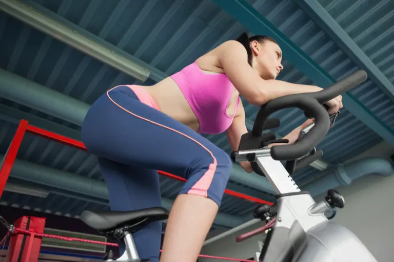 Woman on exercise bike