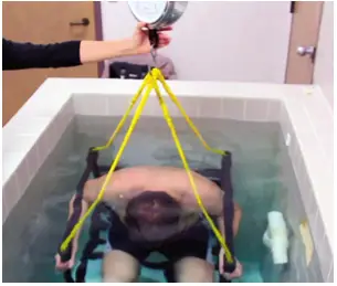 Man undergoing hydrostatic weighing