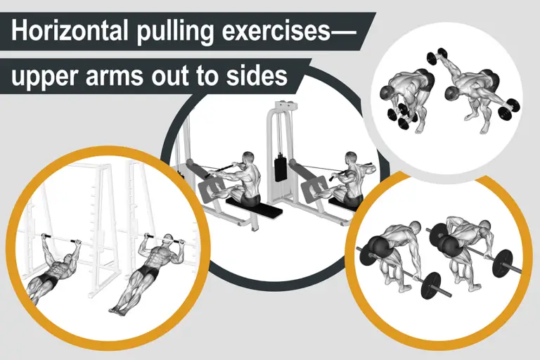 Horizontal pulling exercises—upper arms out to sides
