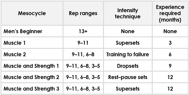 Rep ranges of men's weight training programs