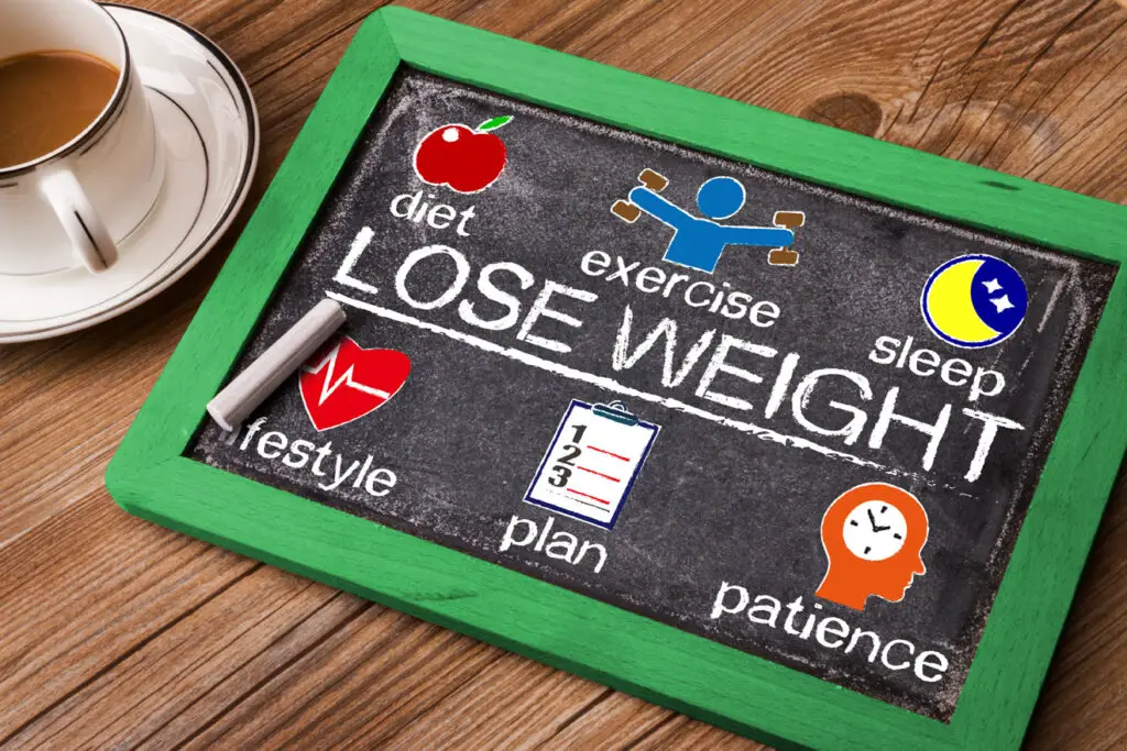 Weight loss plan written on board