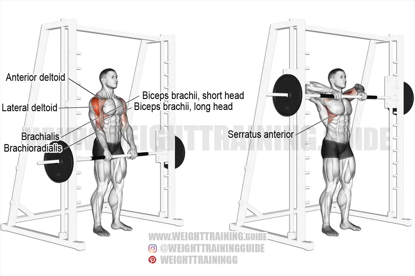 Smith machine wide-grip upright row exercise