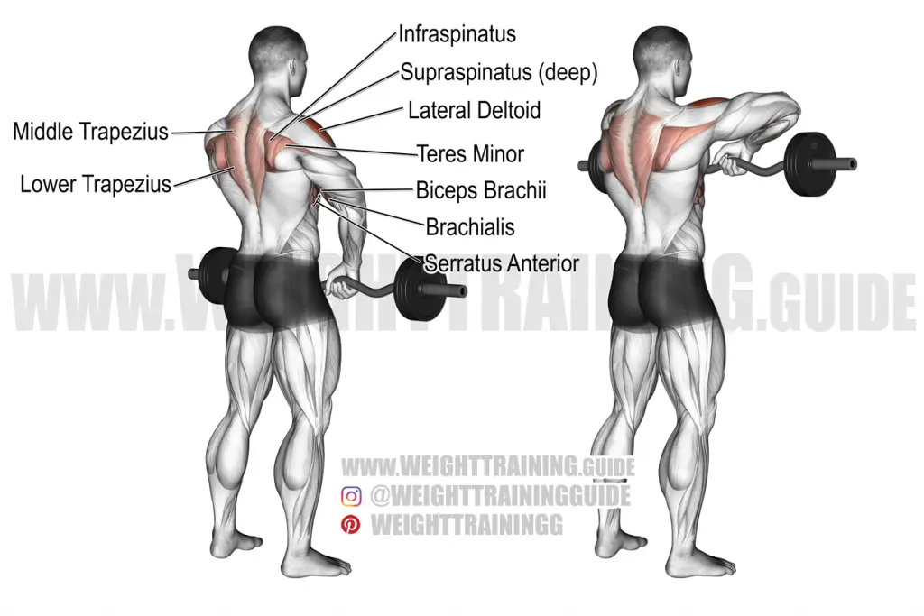 EZ bar wide-grip upright row exercise instructions and video