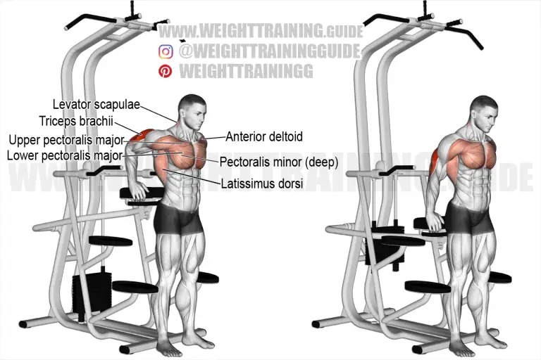 Triceps dip using assisted pull-up machine